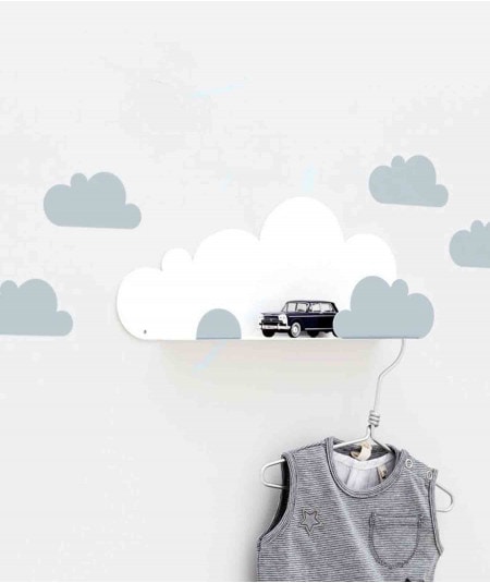 Décoration murale-Etagère nuage blanche et ses 4 stickers "nuage bleu"-Tresxics-Mer(e)veilleuse