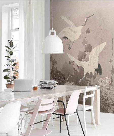Décoration murale-Papier peint 'Oiseaux grues'-The Design Department-Mer(e)veilleuse