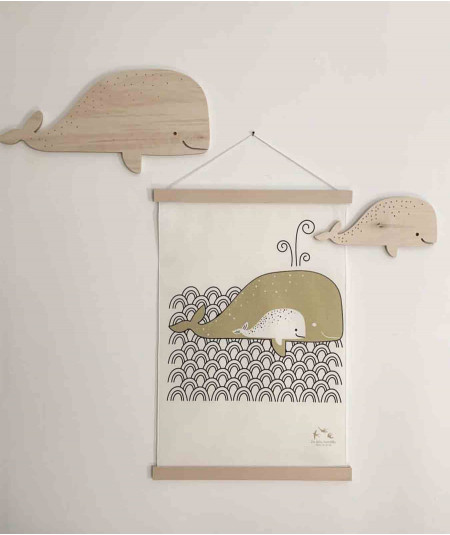 Décoration murale-Tenture en coton 'La baleine & son petit'-Les petites hirondelles-Mer(e)veilleuse