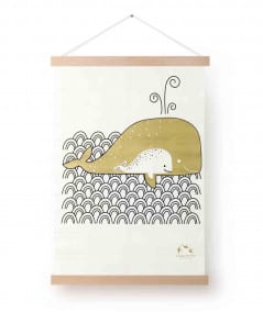Décoration murale-Tenture en coton 'La baleine & son petit'-Les petites hirondelles-Mer(e)veilleuse