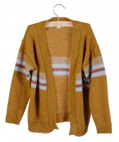 Gilet, pull/chandail, sweat-Cardigan tricoté 'Ilka' - Dark Striped-Little Hedonist-Mer(e)veilleuse