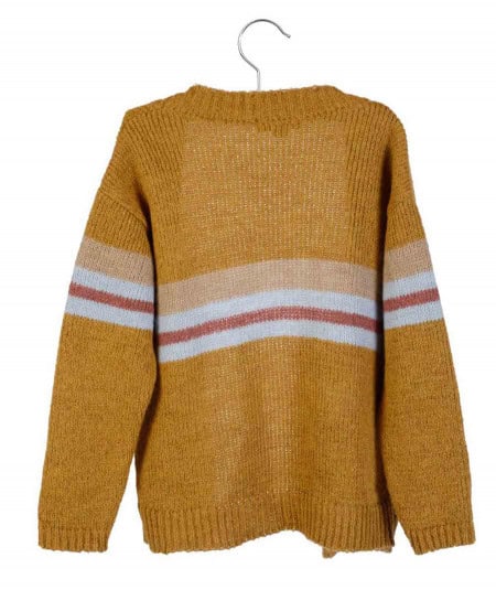 Gilet, pull/chandail, sweat-Cardigan tricoté 'Ilka' - Dark Striped-Little Hedonist-Mer(e)veilleuse