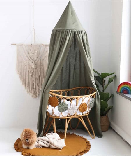 Ciel de lit, mobile, suspension-Ciel de lit enfant en lin - Vert forêt-Babyly-Mer(e)veilleuse