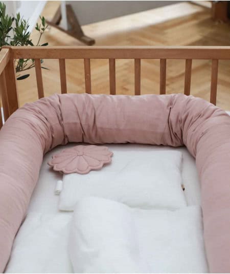 Berceau, lit & accessoires literie-Tour de lit traversin bébé en lin - Rose Poudrée-Babyly-Mer(e)veilleuse