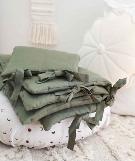 Berceau, lit & accessoires literie-Parure de lit enfant en lin - Vert forêt-Babyly-Mer(e)veilleuse
