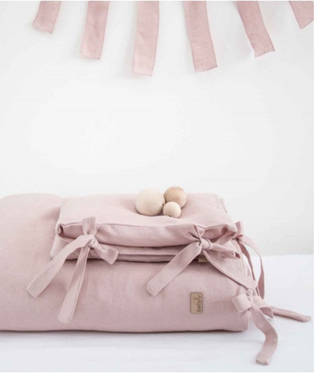 Berceau, lit & accessoires literie-Parure de lit enfant en lin - Rose Poudrée-Babyly-Mer(e)veilleuse