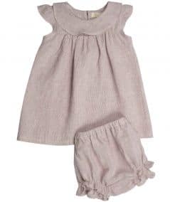 Combinaison, ensemble-Ensemble bébé en lin Robe à rayures fines et bloomer d'été - Dove / Heather Rose-Suuky-Mer(e)veilleuse