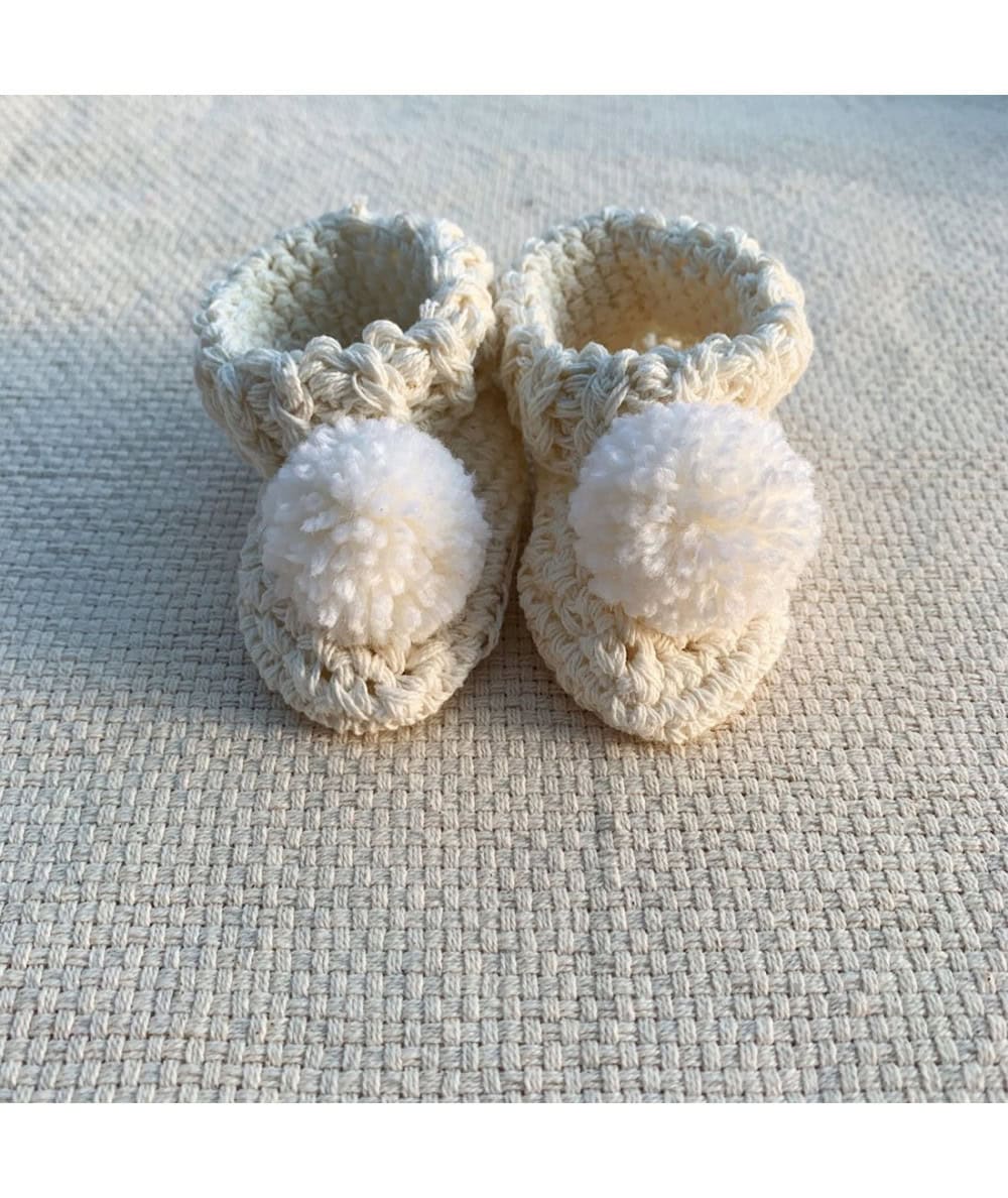Chaussons-Chaussons à pompon bébé en coton biologique-Gooseberry Fool-Mer(e)veilleuse
