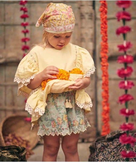 Pantalon, salopette, short, barboteuse-Short enfant VALLALOID - Water Jodhpur Flower-Louise Misha-Mer(e)veilleuse