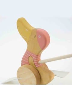Jouets en bois, figurines-Jouet en bois à pousser Canard Rose-Friendly Toys-Mer(e)veilleuse